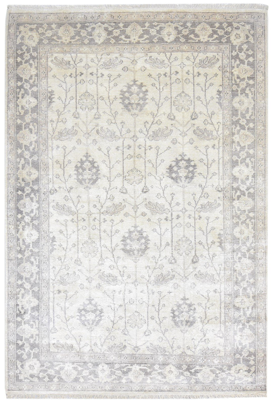 Silk Grey Rug 6X8 Persian Hand Knotted Sarouk-Indian Oriental Room Size Carpet 