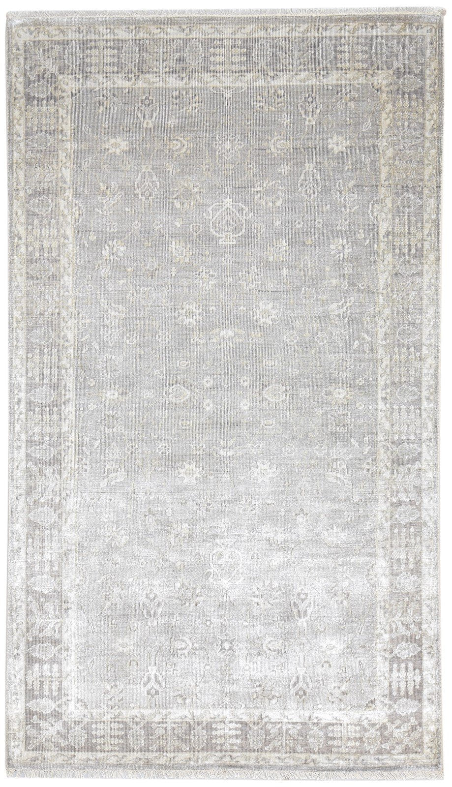 Grey Silk Rug 5' X 8' Persian Hand Knotted Kashan Oriental Room Size Carpet 