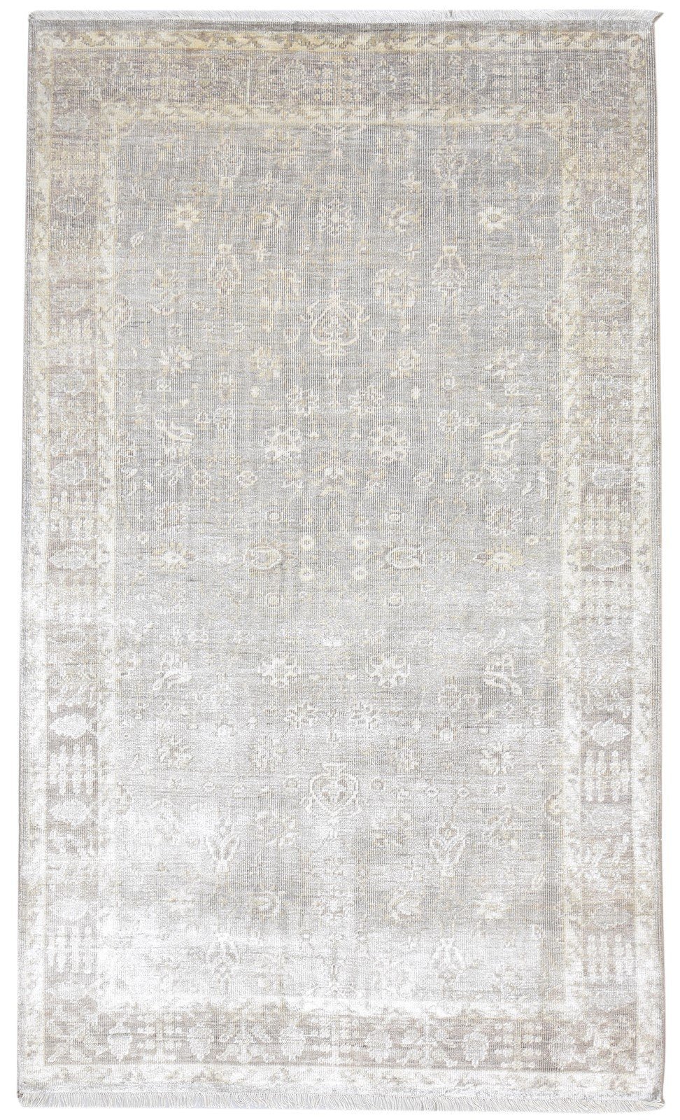 5' X 8' Rug Silk Grey Persian Hand Knotted Kashan Oriental Room Size Carpet 