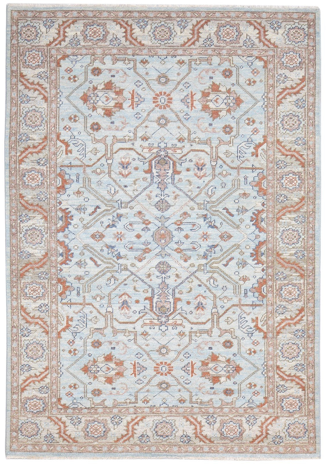 6X9 Rug Silk Teal Blue Persian Hand Knotted Sarouk-Indian Oriental Room Size 