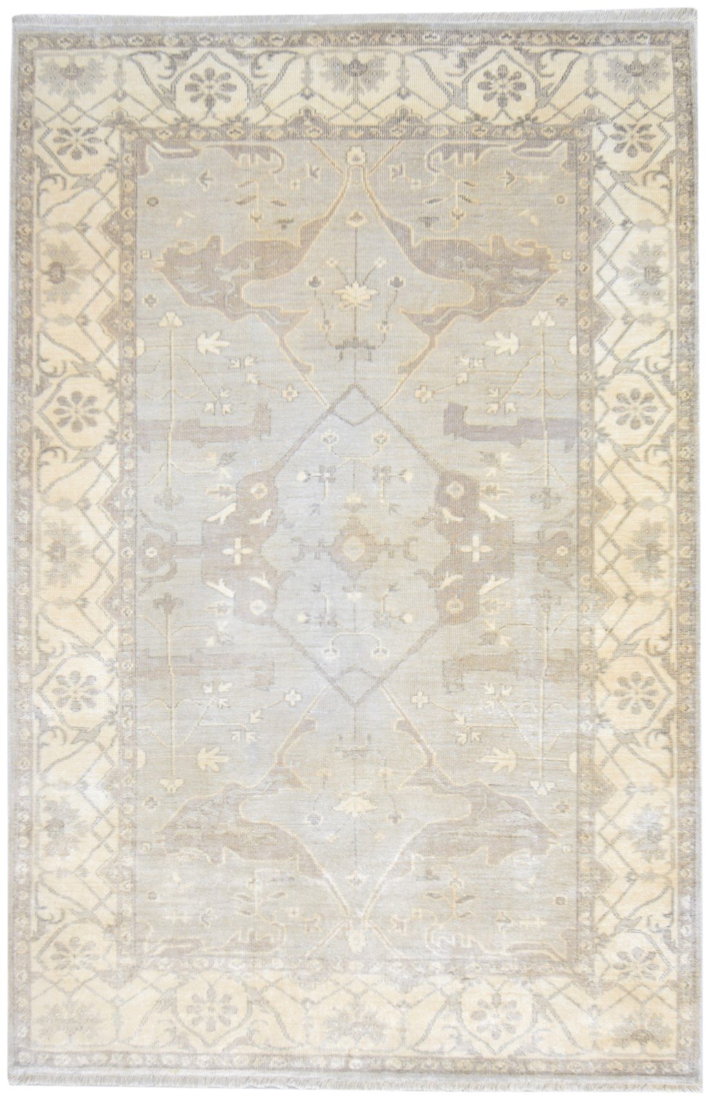 Hand Knotted Grey Silk Rug 6' X 8' Persian Oushak Oriental Room Size Carpet 