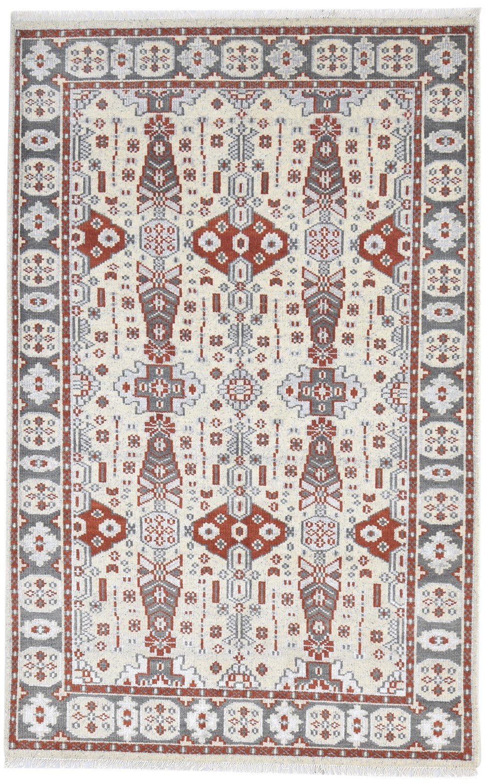 Sage Wool / Silk Rug 5X8 Persian Hand Knotted Kazak Oriental Room Size Carpet  Area Rug 