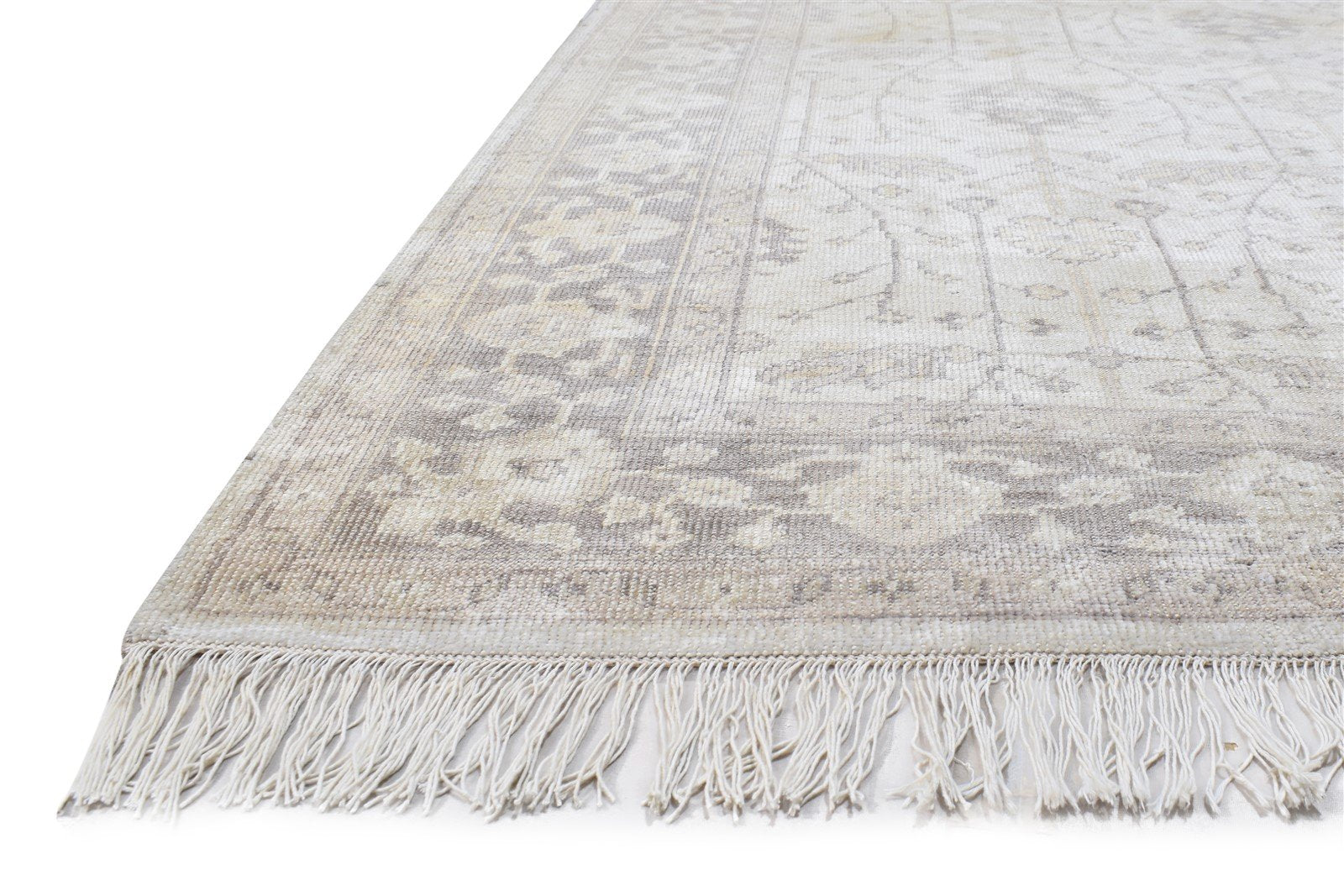 Silk Ivory Rug 6X8 Persian Hand Knotted Sarouk-Indian Oriental Room Size Carpet 