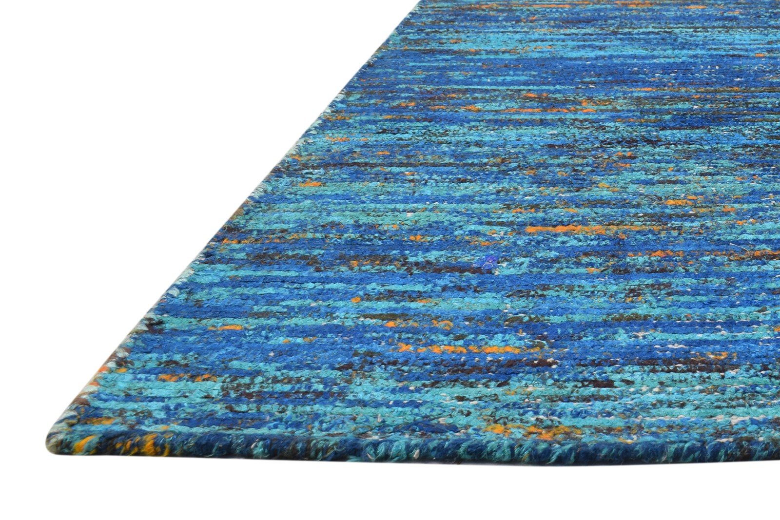 8X11 Rug Rayon From Bamboo Blue Modern Hand Woven Bohemian Striped Large Carpet 