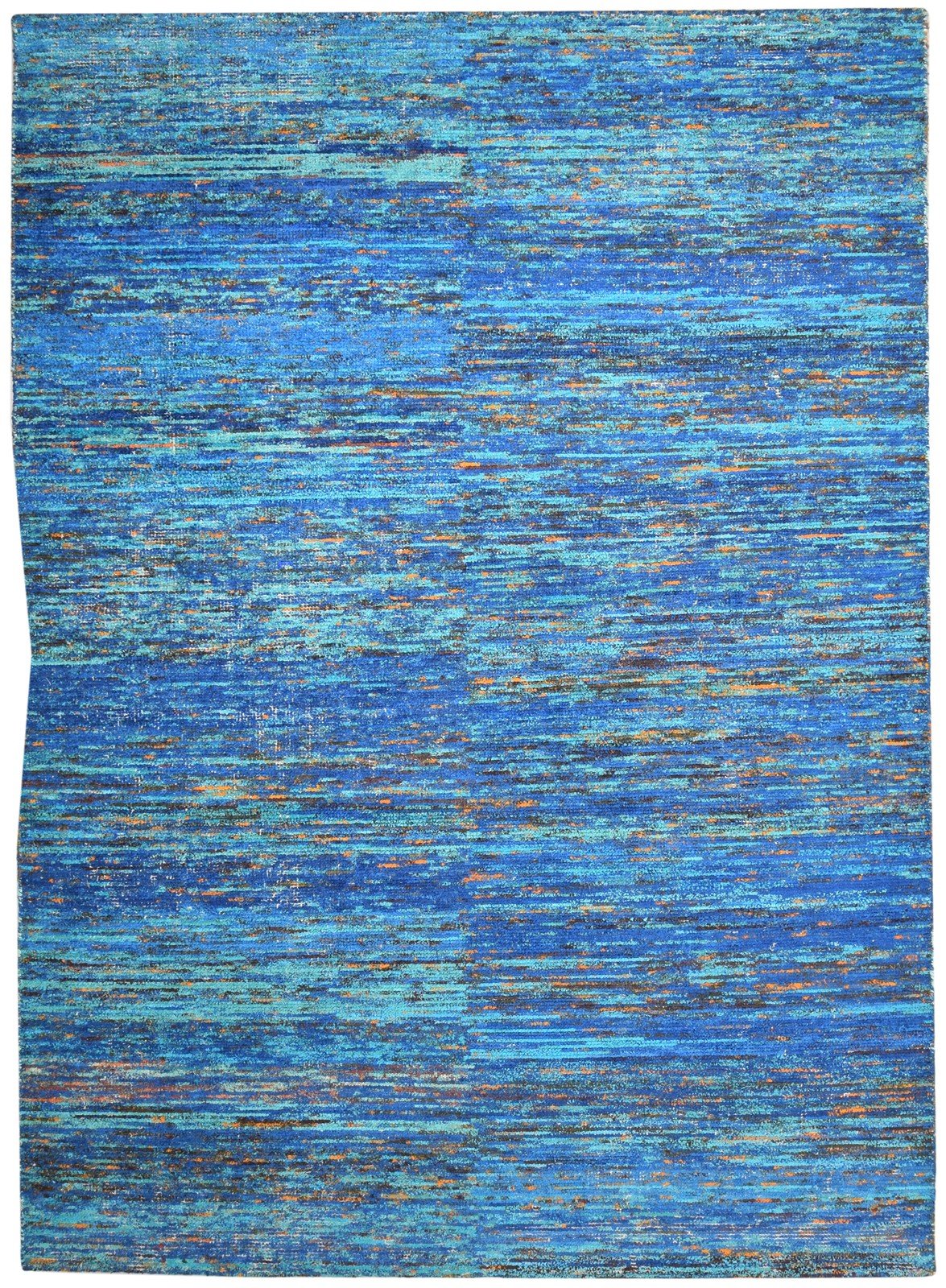 8X11 Rug Rayon From Bamboo Blue Modern Hand Woven Bohemian Striped Large Carpet 