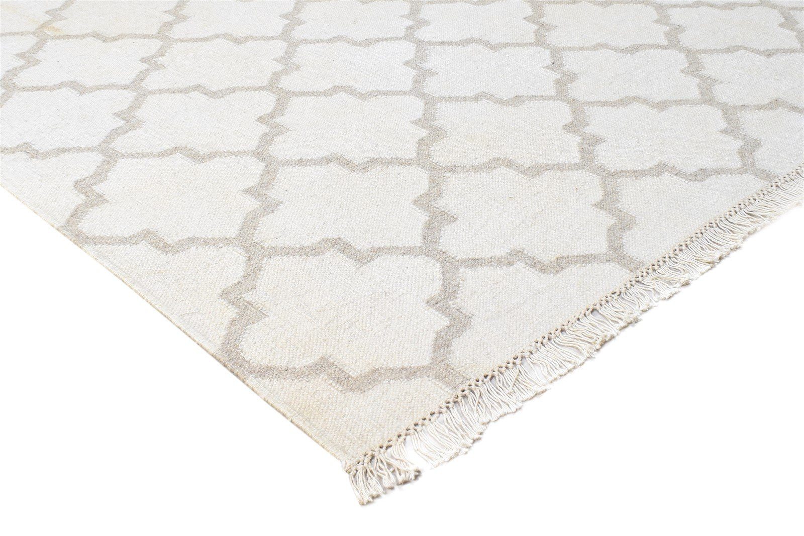 Wool Ivory Rug 8' X 10' Modern Dhurrie Scandinavian Scroll Tile Large Carpet 