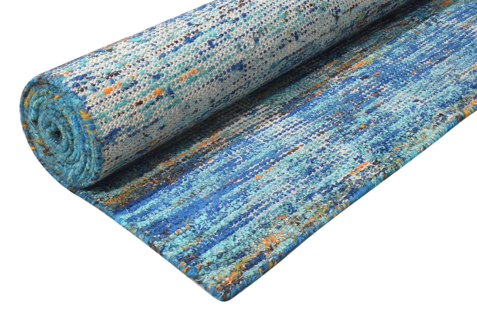 Hand Woven Blue Rayon From Bamboo Rug 7X11 Modern Bohemian Striped Large Carpet 