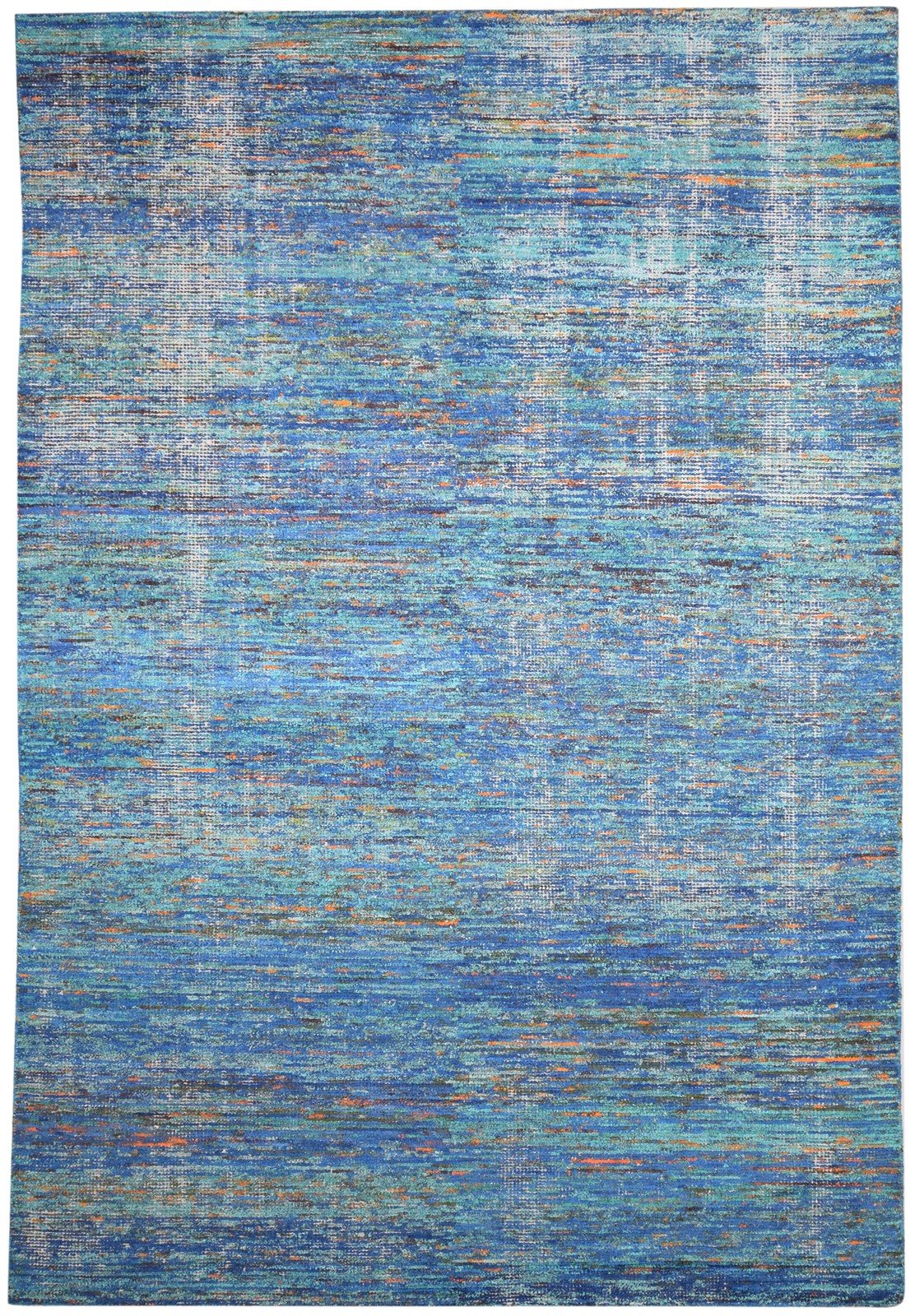 Hand Woven Blue Rayon From Bamboo Rug 7X11 Modern Bohemian Striped Large Carpet 