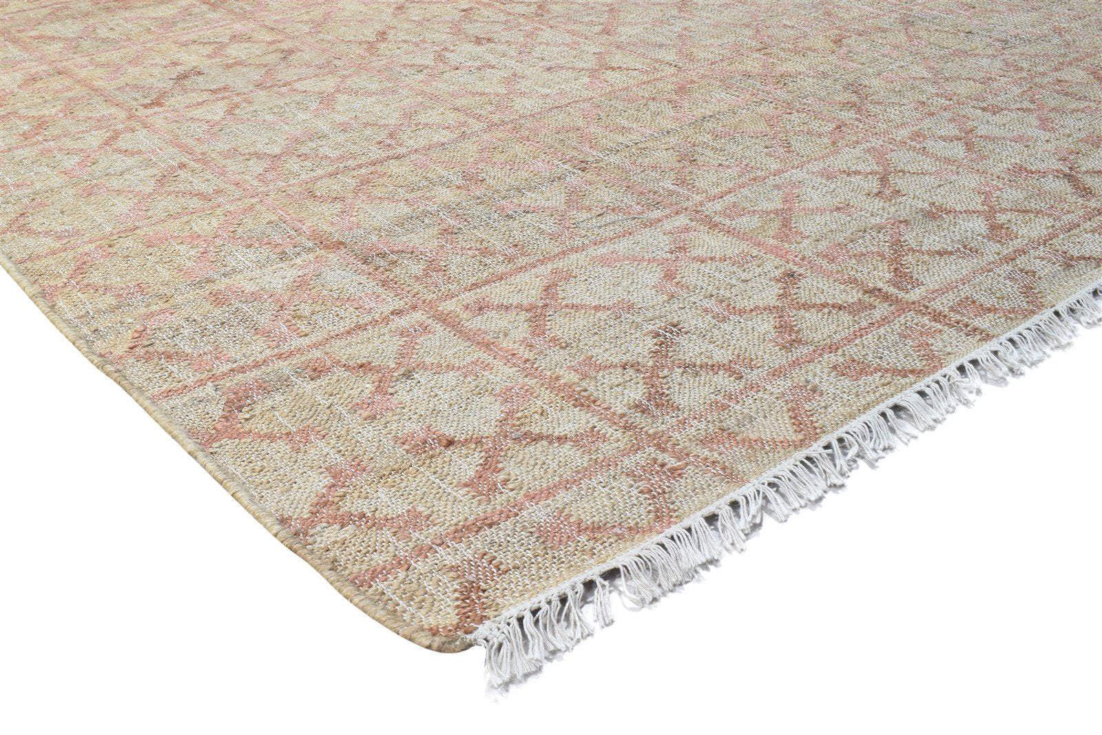 Pink Jute Rug 9' X 13' Modern Hand Woven Scandinavian Trellis Extra Large Carpet 