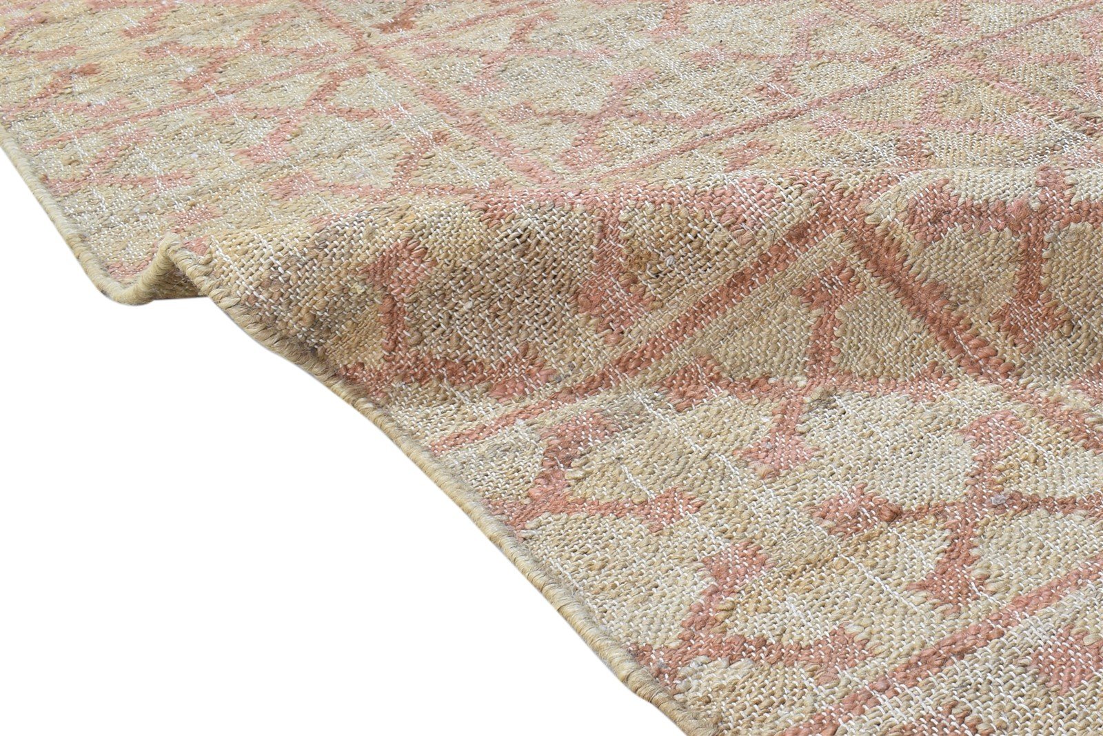 Pink Jute Rug 9' X 13' Modern Hand Woven Scandinavian Trellis Extra Large Carpet 