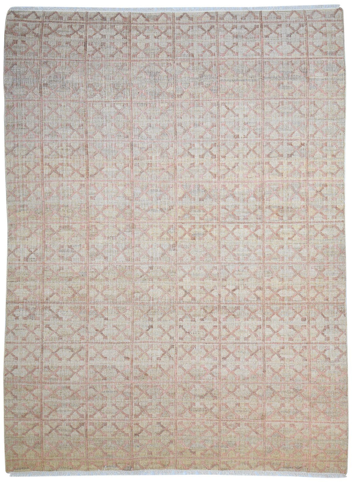 Pink Jute Rug 9' X 13' Modern Hand Woven Scandinavian Trellis Extra Large Carpet 