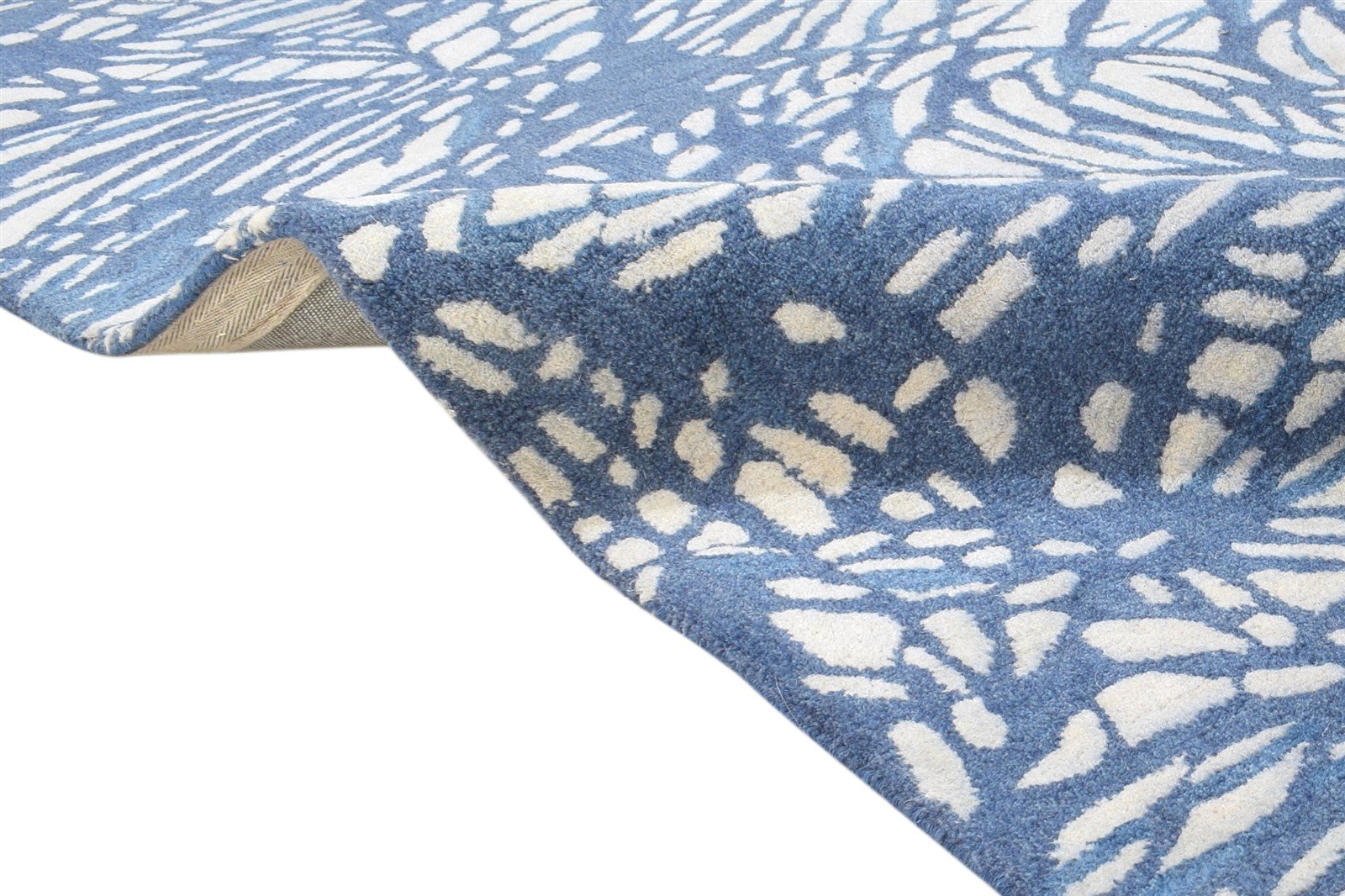 Hand Tufted Blue Wool Rug 8' X 11' Modern French Abstract Large Carpet 