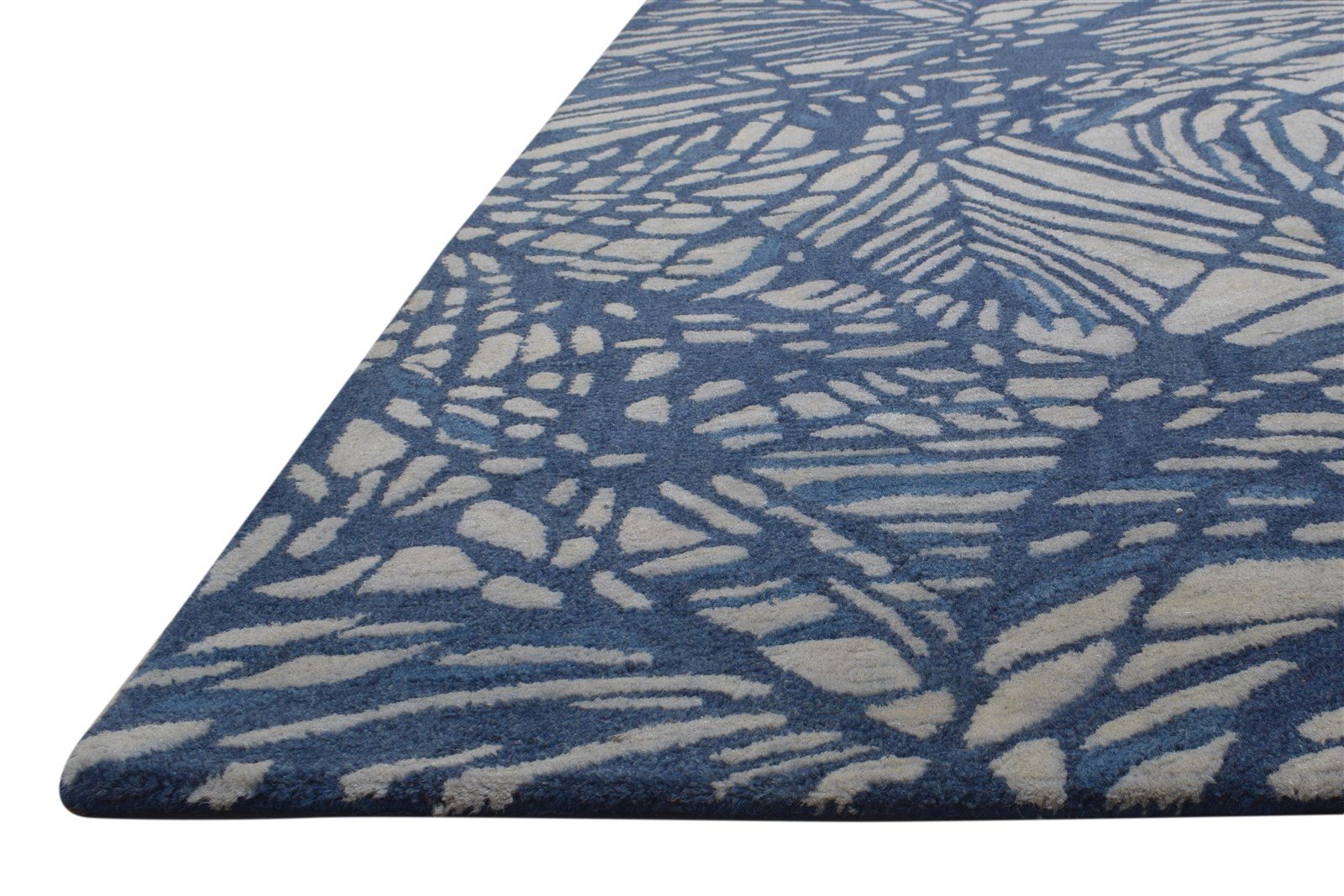 Hand Tufted Blue Wool Rug 8' X 11' Modern French Abstract Large Carpet 