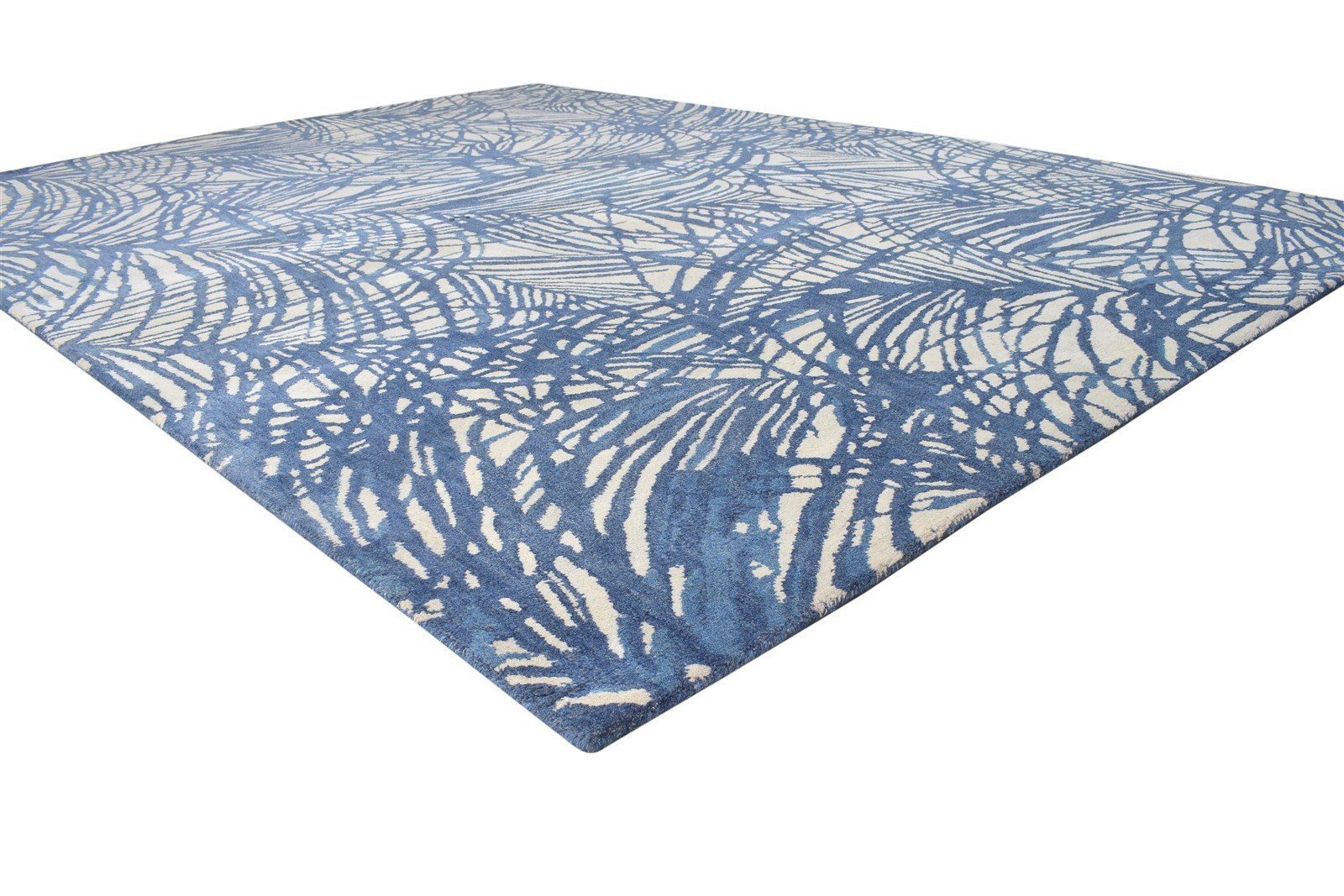 Blue Wool Rug 8' X 11' Modern Hand Tufted French Abstract Large Carpet 