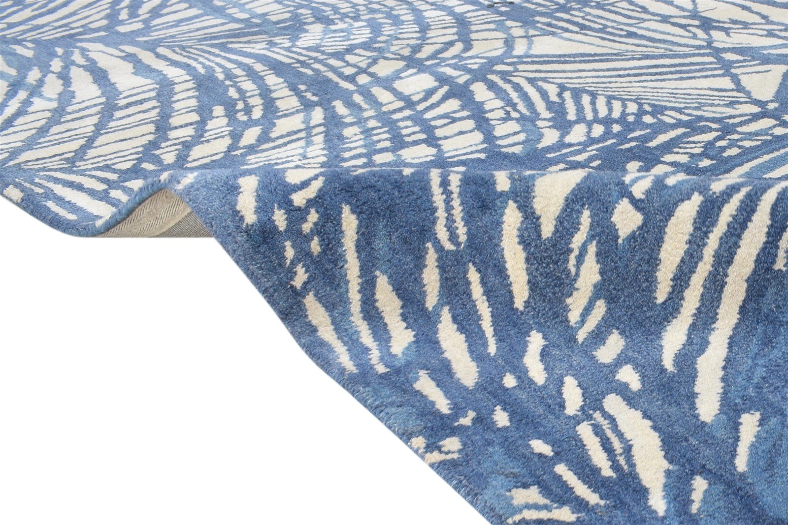 Blue Wool Rug 8' X 11' Modern Hand Tufted French Abstract Large Carpet 