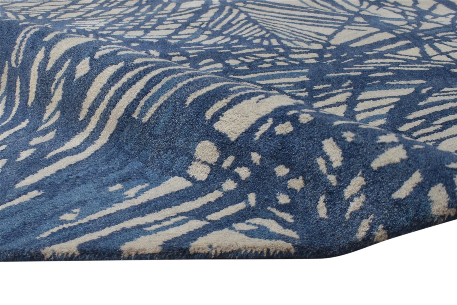 Blue Wool Rug 8' X 11' Modern Hand Tufted French Abstract Large Carpet 