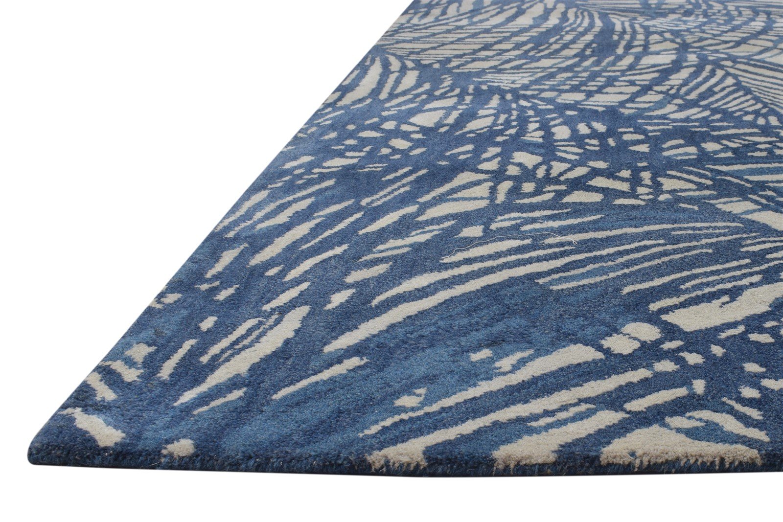 Blue Wool Rug 8' X 11' Modern Hand Tufted French Abstract Large Carpet 