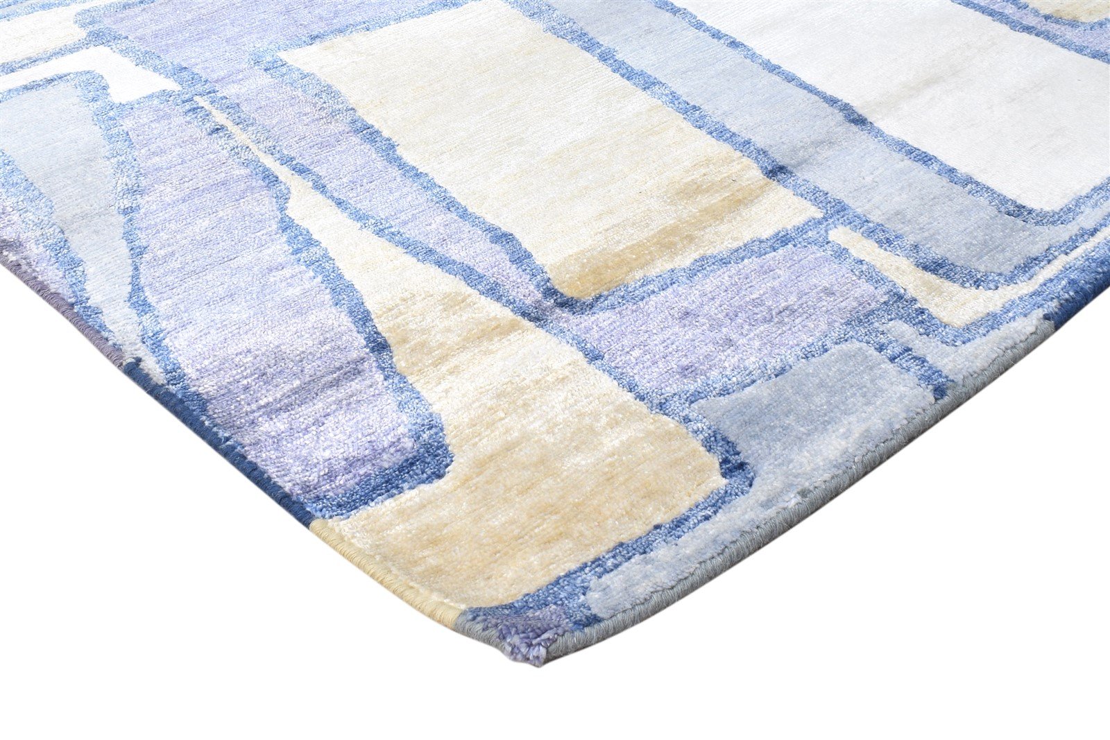 9' X 12' Rug Wool / Silk Blue Modern Hand Woven French Abstract Large Carpet 