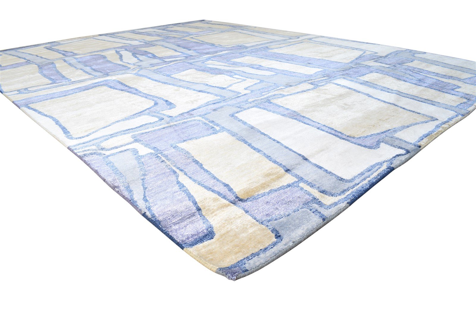 9' X 12' Rug Wool / Silk Blue Modern Hand Woven French Abstract Large Carpet 