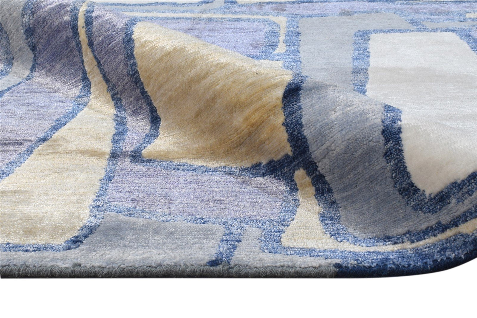 9' X 12' Rug Wool / Silk Blue Modern Hand Woven French Abstract Large Carpet 