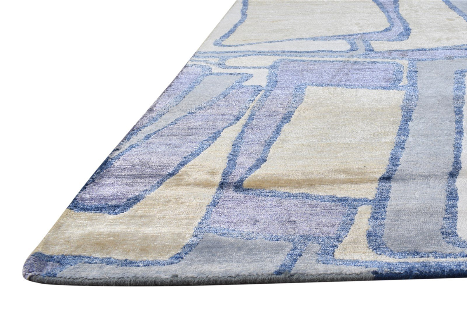 9' X 12' Rug Wool / Silk Blue Modern Hand Woven French Abstract Large Carpet 