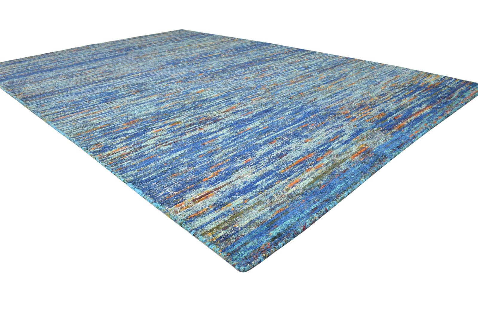 Hand Woven Blue Rayon From Bamboo Rug 6X10 Modern Bohemian Solid Large Carpet 