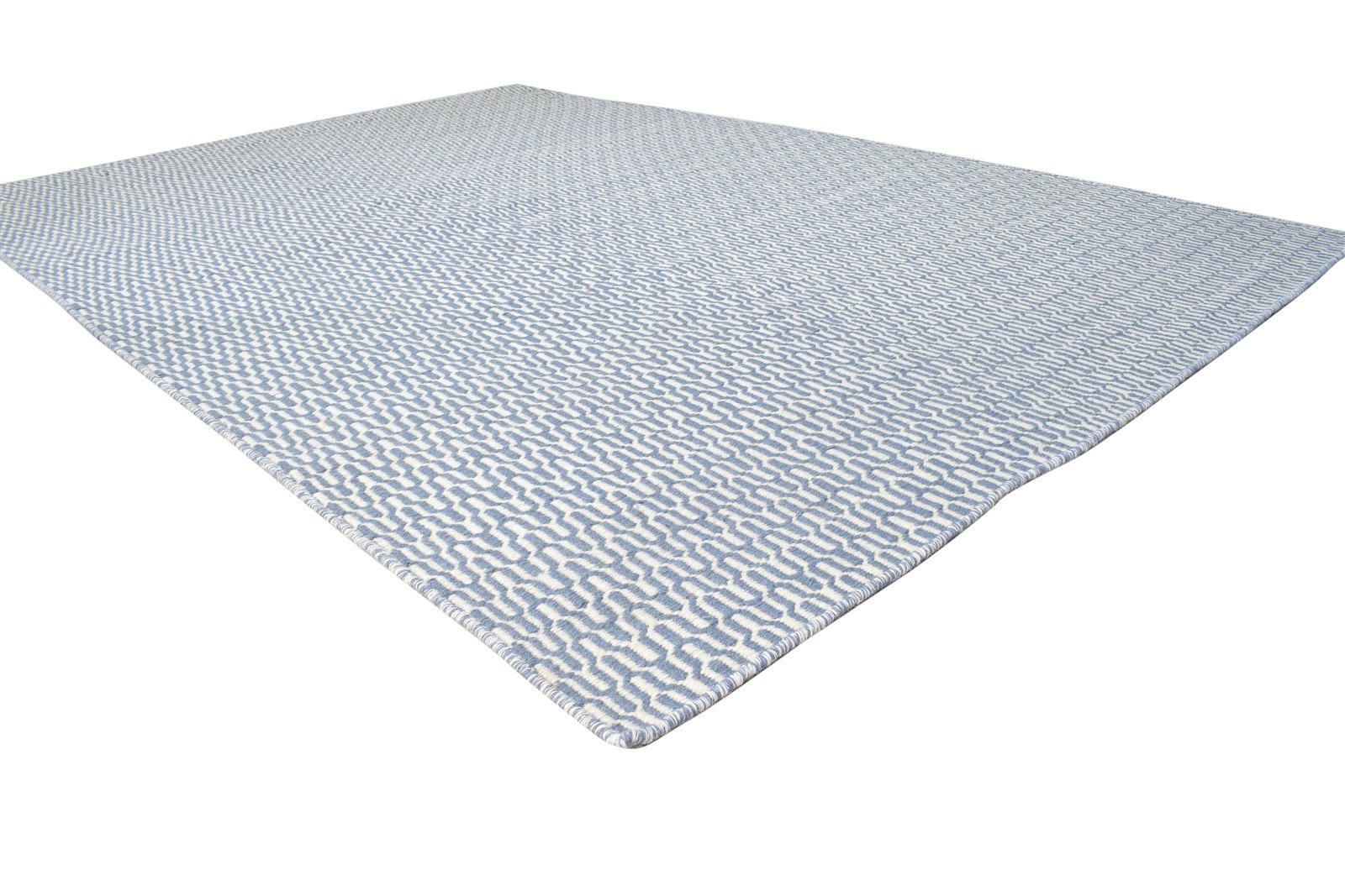 Flatweave Blue Wool Rug 6' X 9' Modern Scandinavian Chevron Large Carpet 