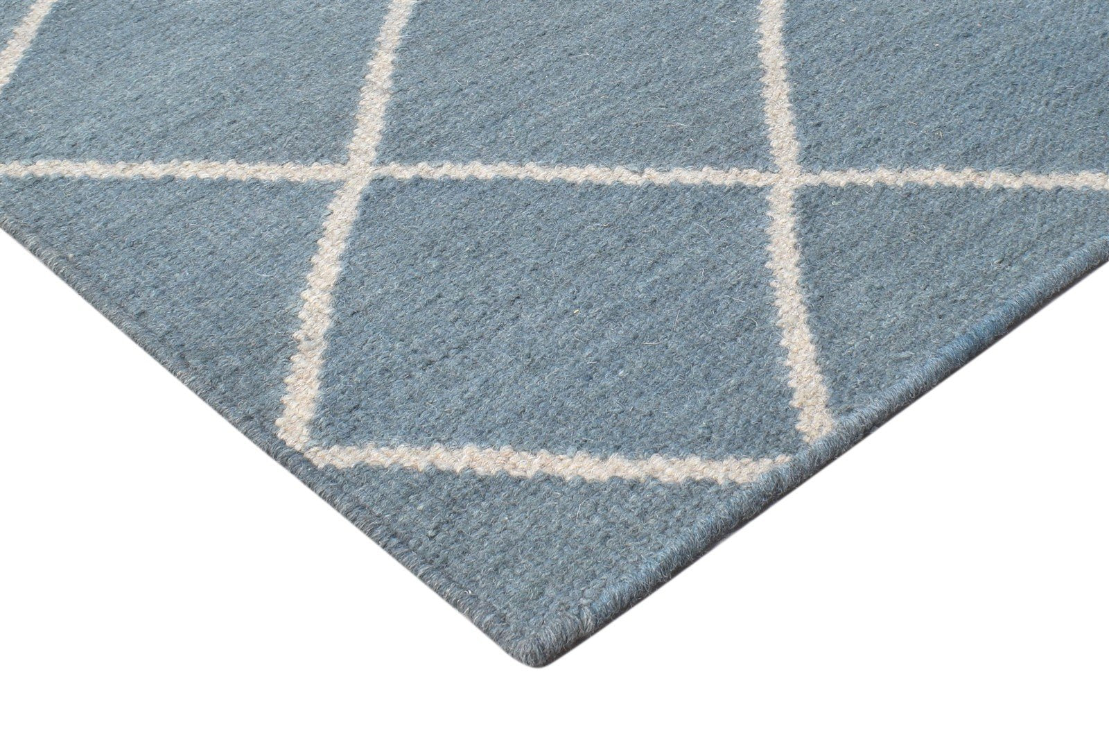 Wool Blue Rug 6' X 8' Modern Dhurrie Moroccan Diamond Large Carpet 