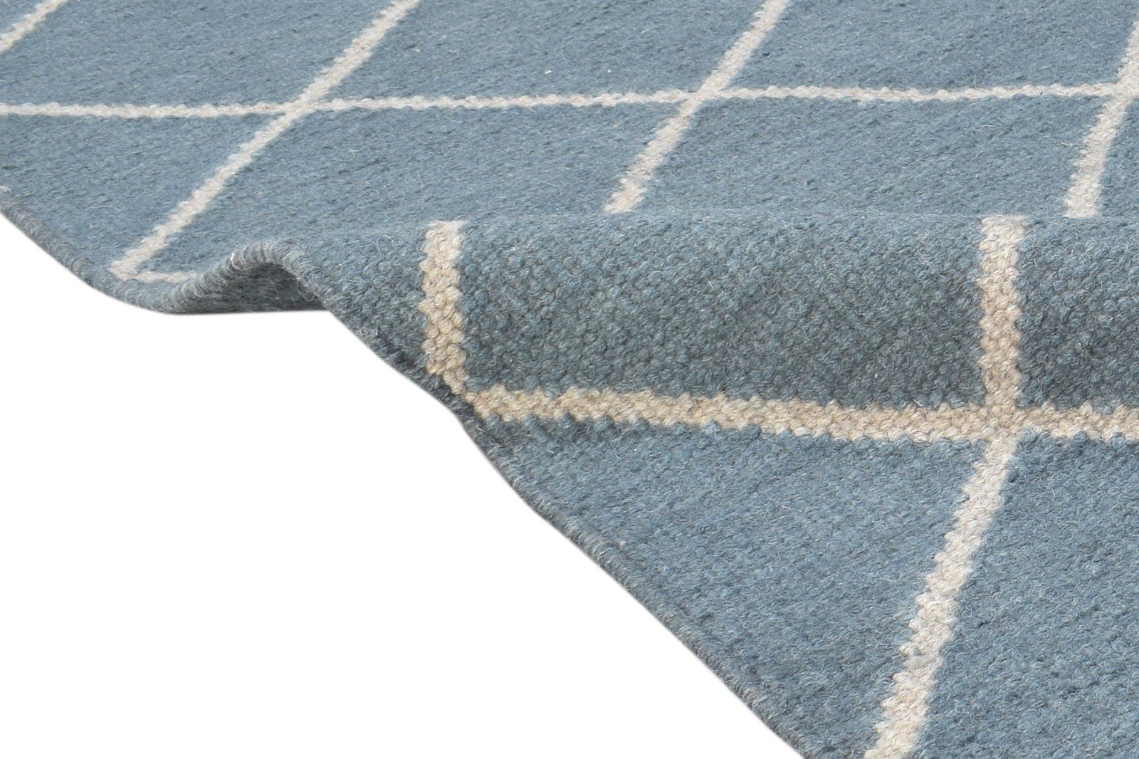 Wool Blue Rug 6' X 8' Modern Dhurrie Moroccan Diamond Large Carpet 