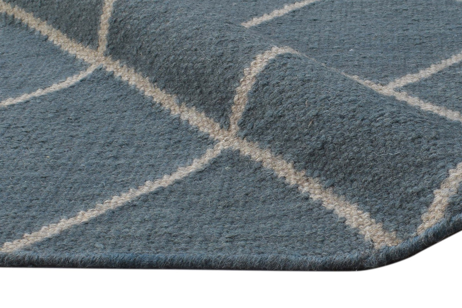 Wool Blue Rug 6' X 8' Modern Dhurrie Moroccan Diamond Large Carpet 