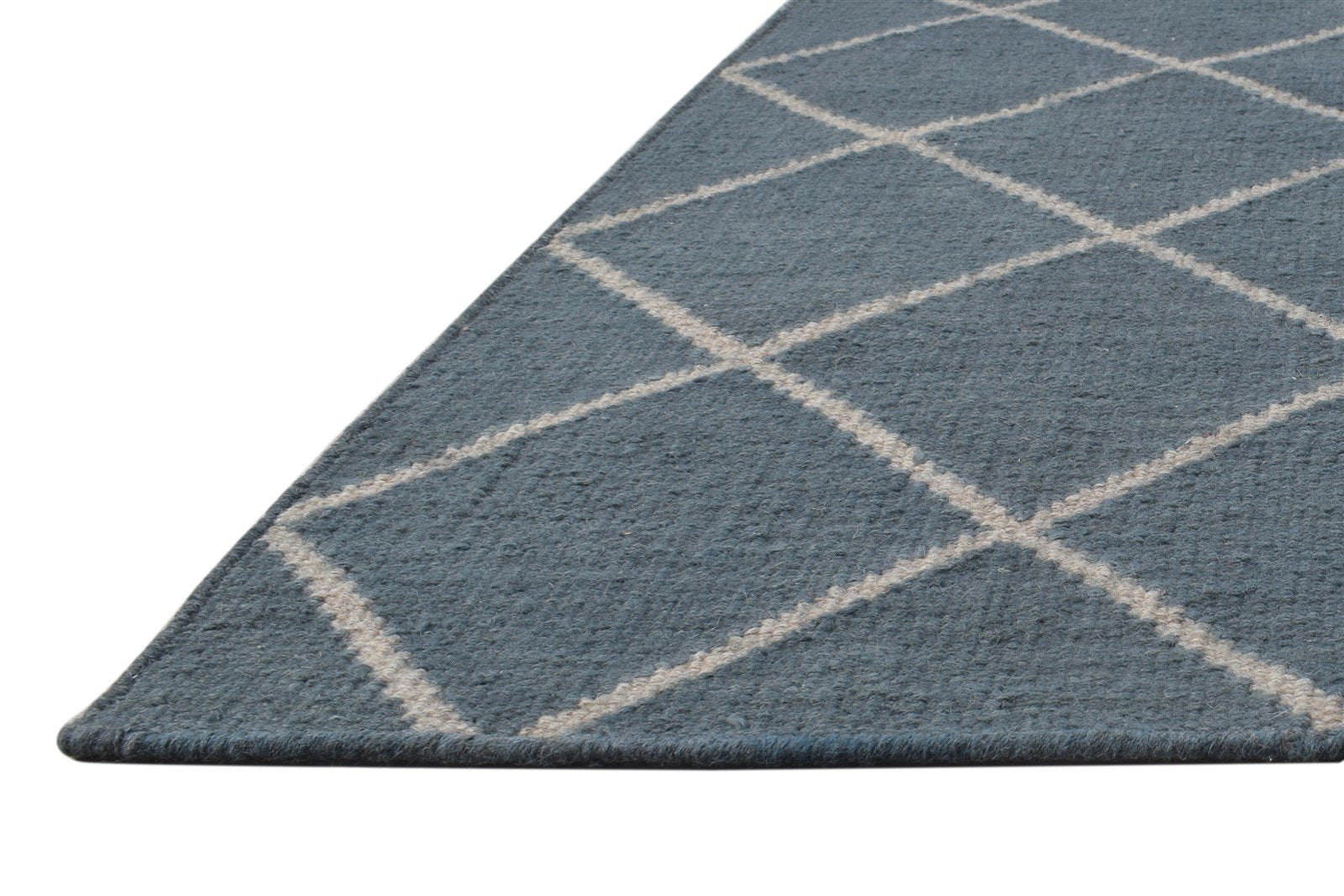 Wool Blue Rug 6' X 8' Modern Dhurrie Moroccan Diamond Large Carpet 