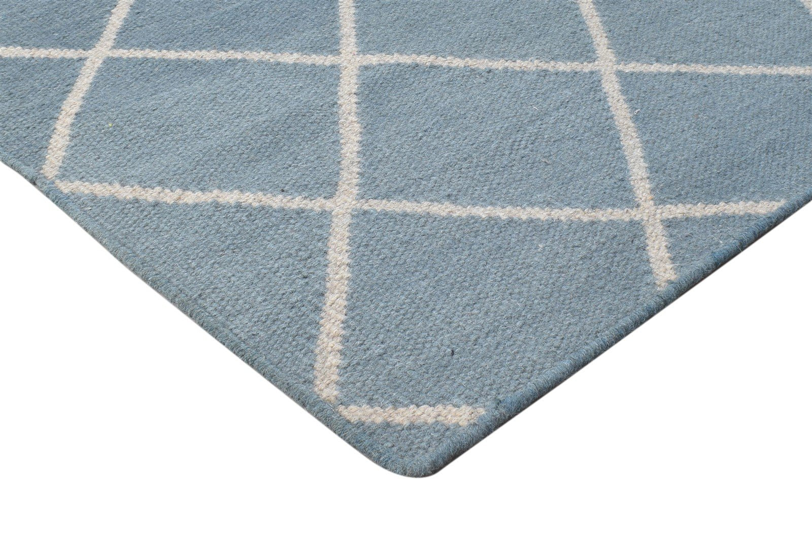 Dhurrie Blue Wool Rug 6' X 7' Modern Moroccan Diamond Large Carpet 