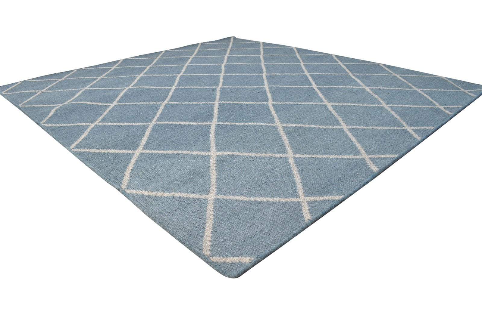 Dhurrie Blue Wool Rug 6' X 7' Modern Moroccan Diamond Large Carpet 