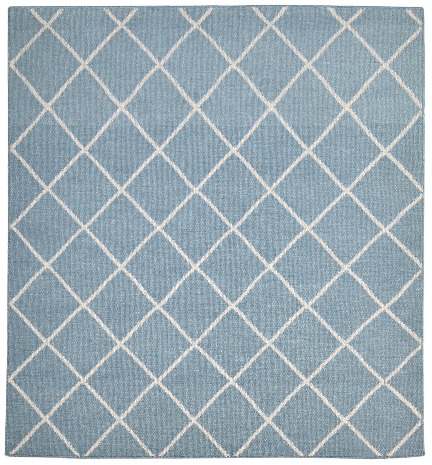 Dhurrie Blue Wool Rug 6' X 7' Modern Moroccan Diamond Large Carpet 