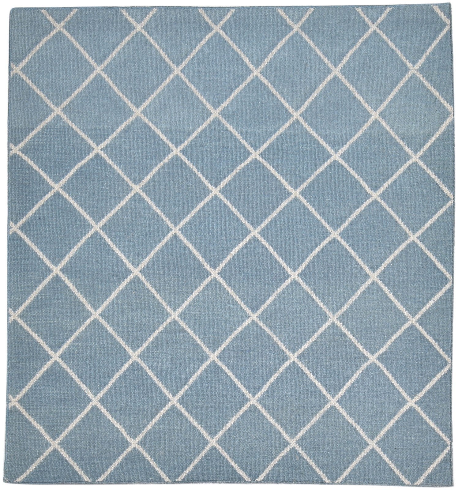 Blue Wool Rug 6' X 7' Modern Dhurrie Moroccan Diamond Large Carpet 