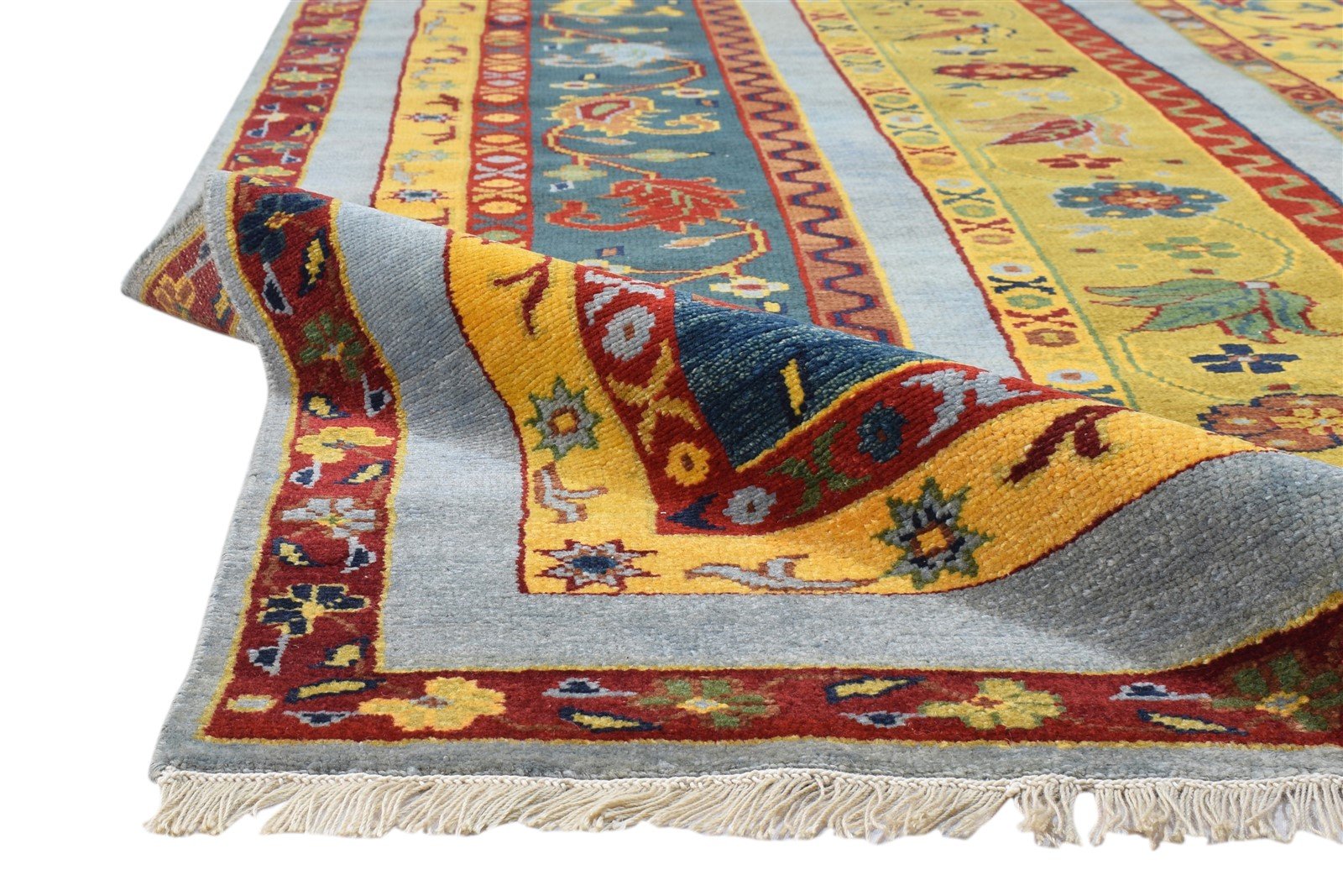 Wool Multi Color Rug 6X9 Persian Hand Knotted Turkish Striped Room Size Carpet