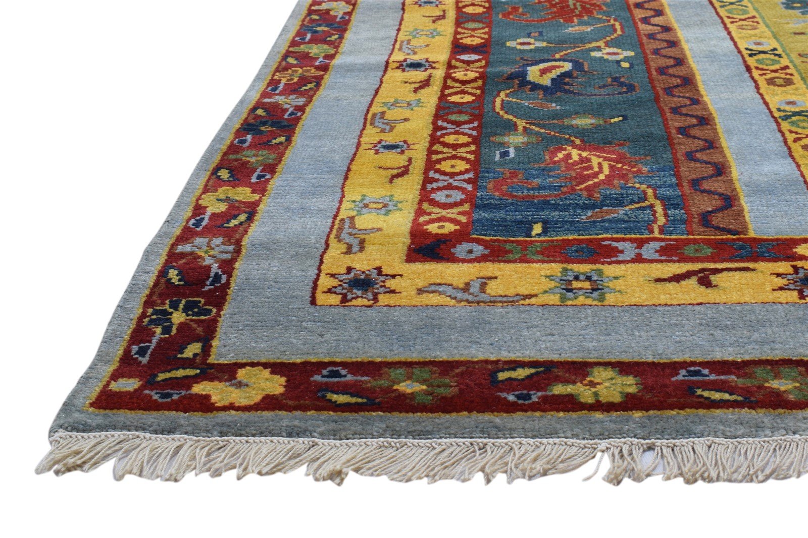 Wool Multi Color Rug 6X9 Persian Hand Knotted Turkish Striped Room Size Carpet 