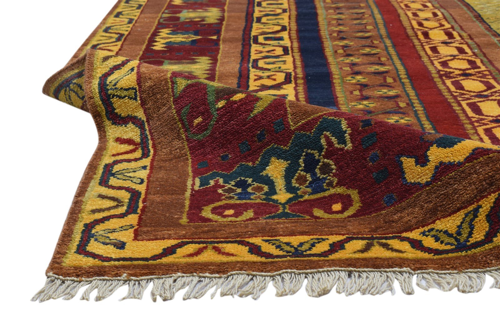 6X9 Rug Wool Multi Color Persian Hand Knotted Turkish Striped Room Size Carpet 