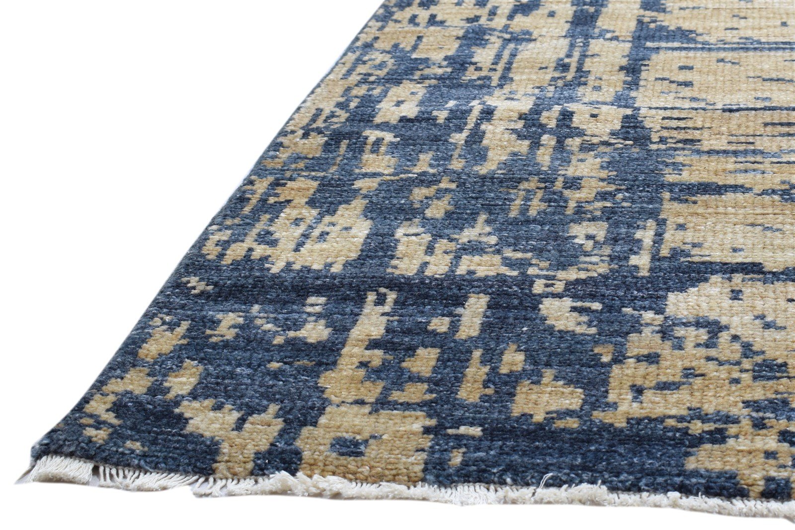 Blue Wool Silk Rug 6' X 9' Modern Hand Knotted Indian Abstract Large Carpet 