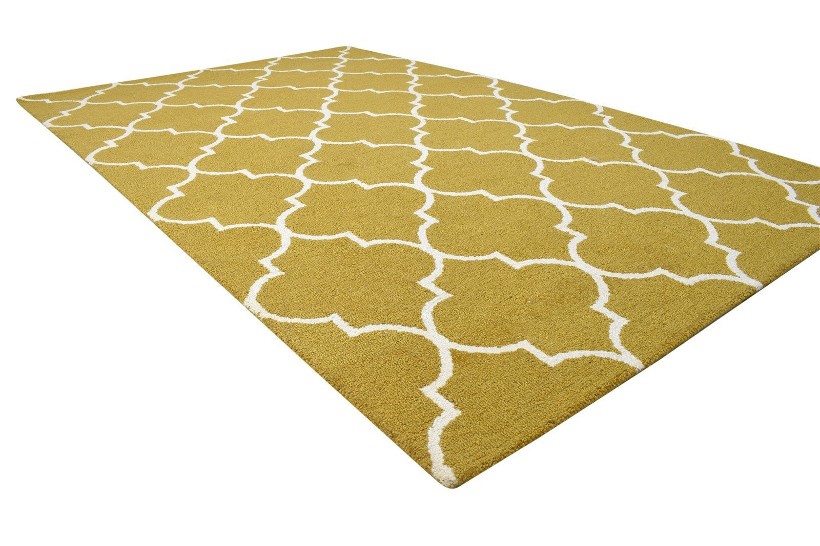 Wool Gold Rug 5' X 5' Modern Hand Tufted Moroccan Trellis Room Size Carpet 