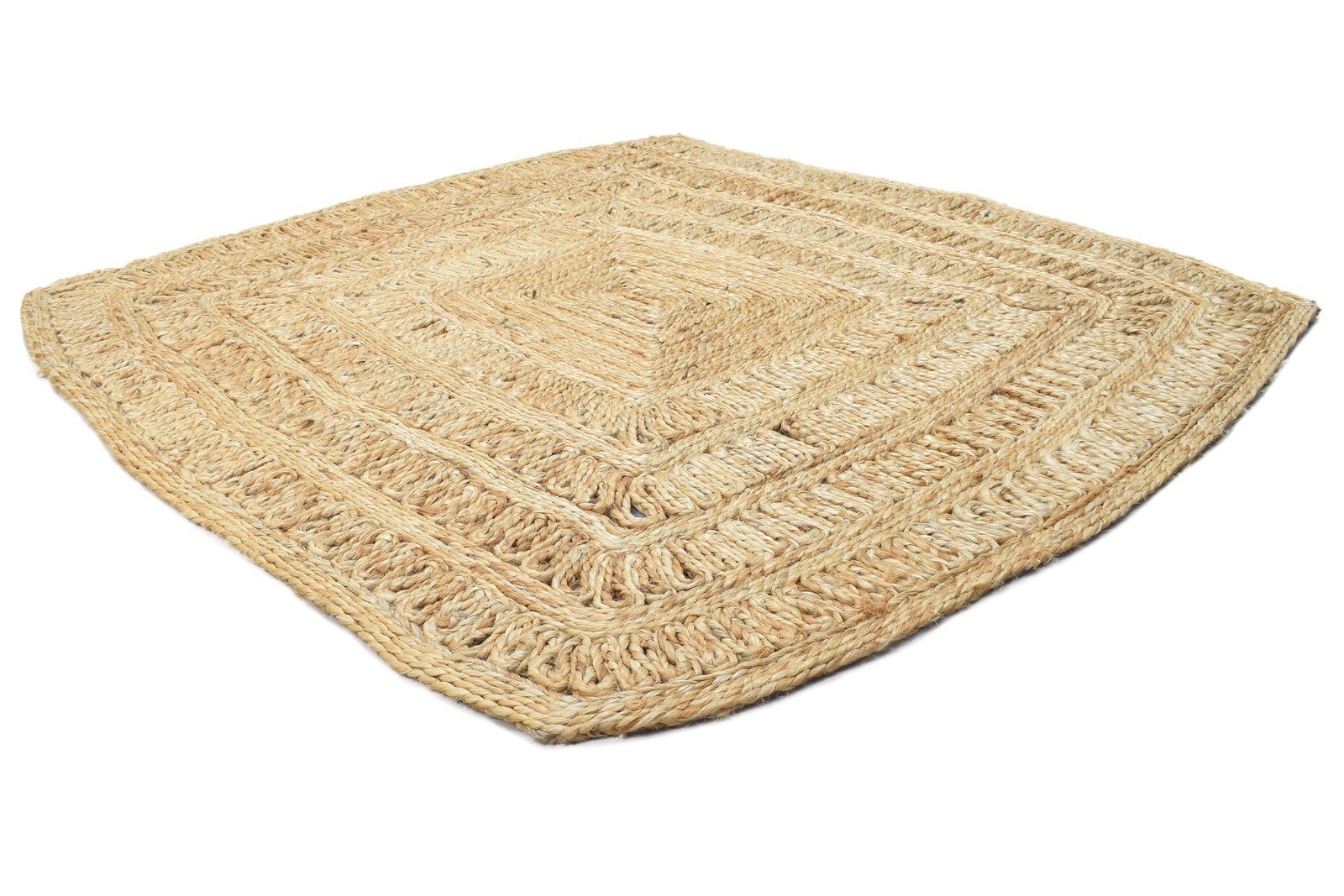 Jute Beige Rug 4' X 4' Modern Hand Woven Scandinavian Solid Room Size Carpet 