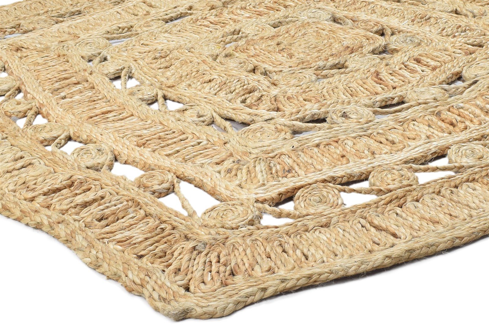 4' X 4' Rug Jute Beige Modern Hand Woven Scandinavian Solid Room Size Carpet 