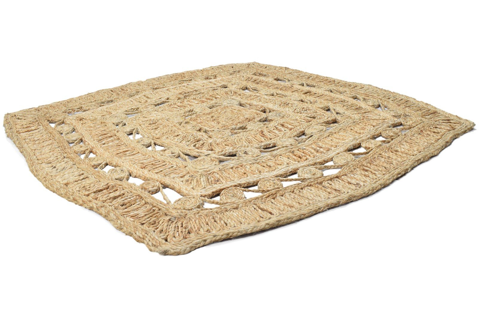 4' X 4' Rug Jute Beige Modern Hand Woven Scandinavian Solid Room Size Carpet 