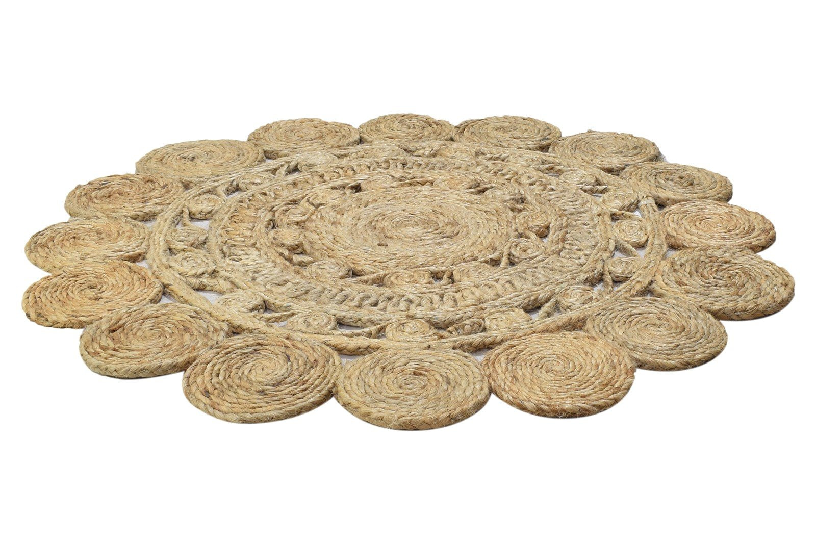 Beige Jute Rug 3' X 3' Modern Hand Woven Scandinavian Circles Small Round 