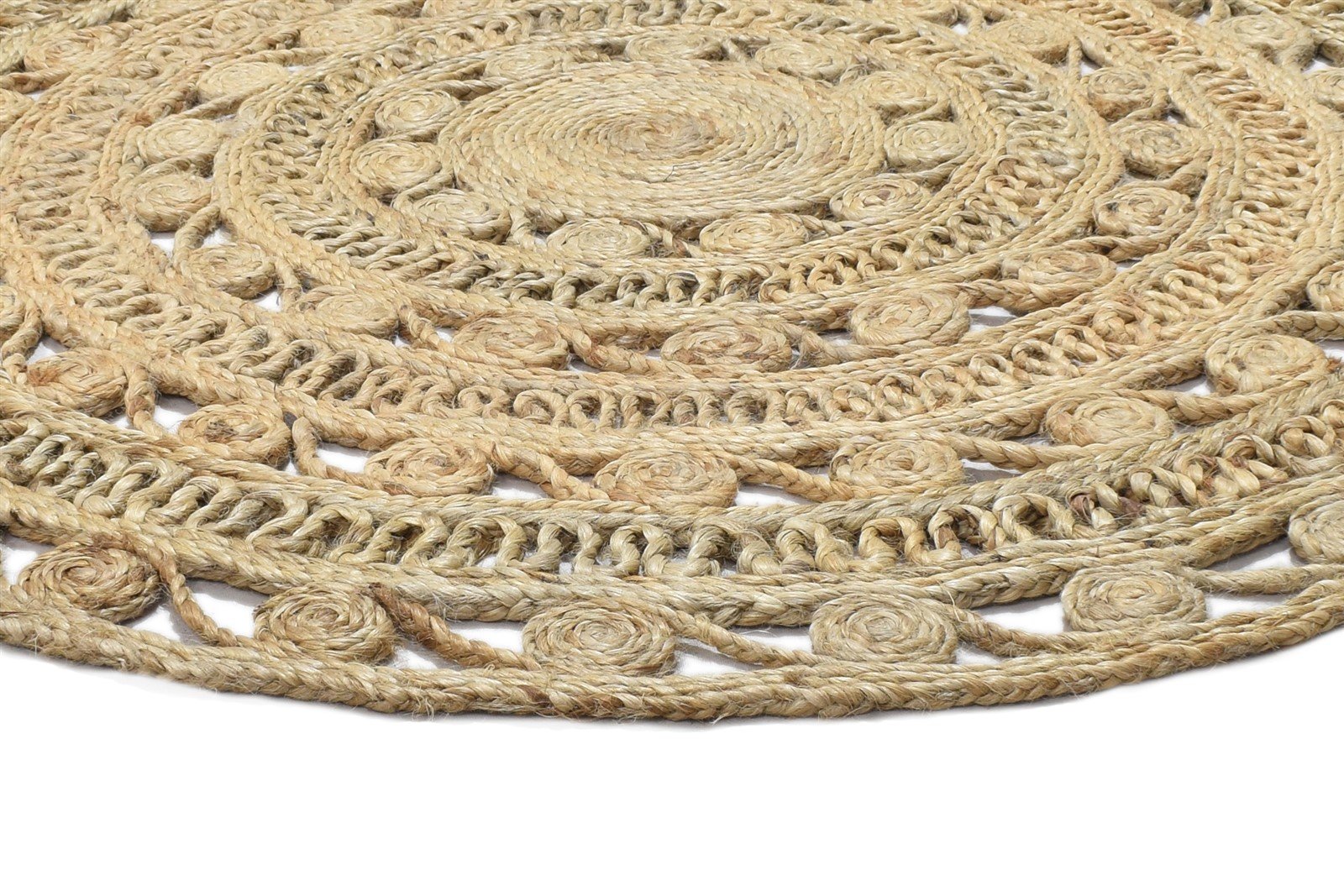 4' X 4' Rug Jute Beige Modern Hand Woven Scandinavian Circles Room Size Round 