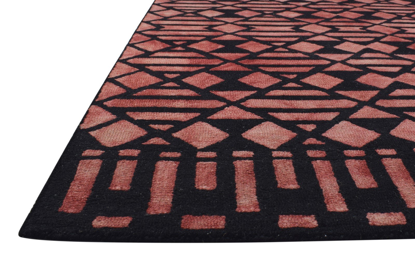 Hand Tufted Red Wool Rug 5' X 8' Modern Indian Geometric Room Size Carpet 