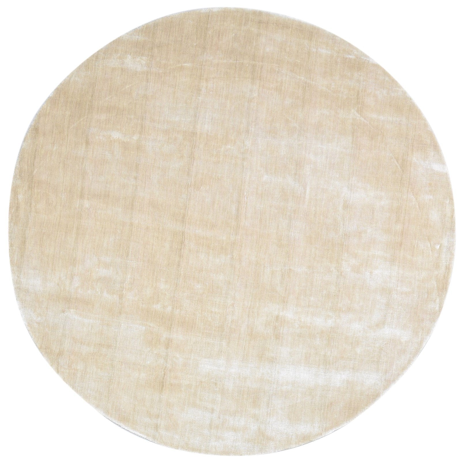 Handloom Beige Silk Rug 6' X 6' Modern Scandinavian Solid Room Size Round 