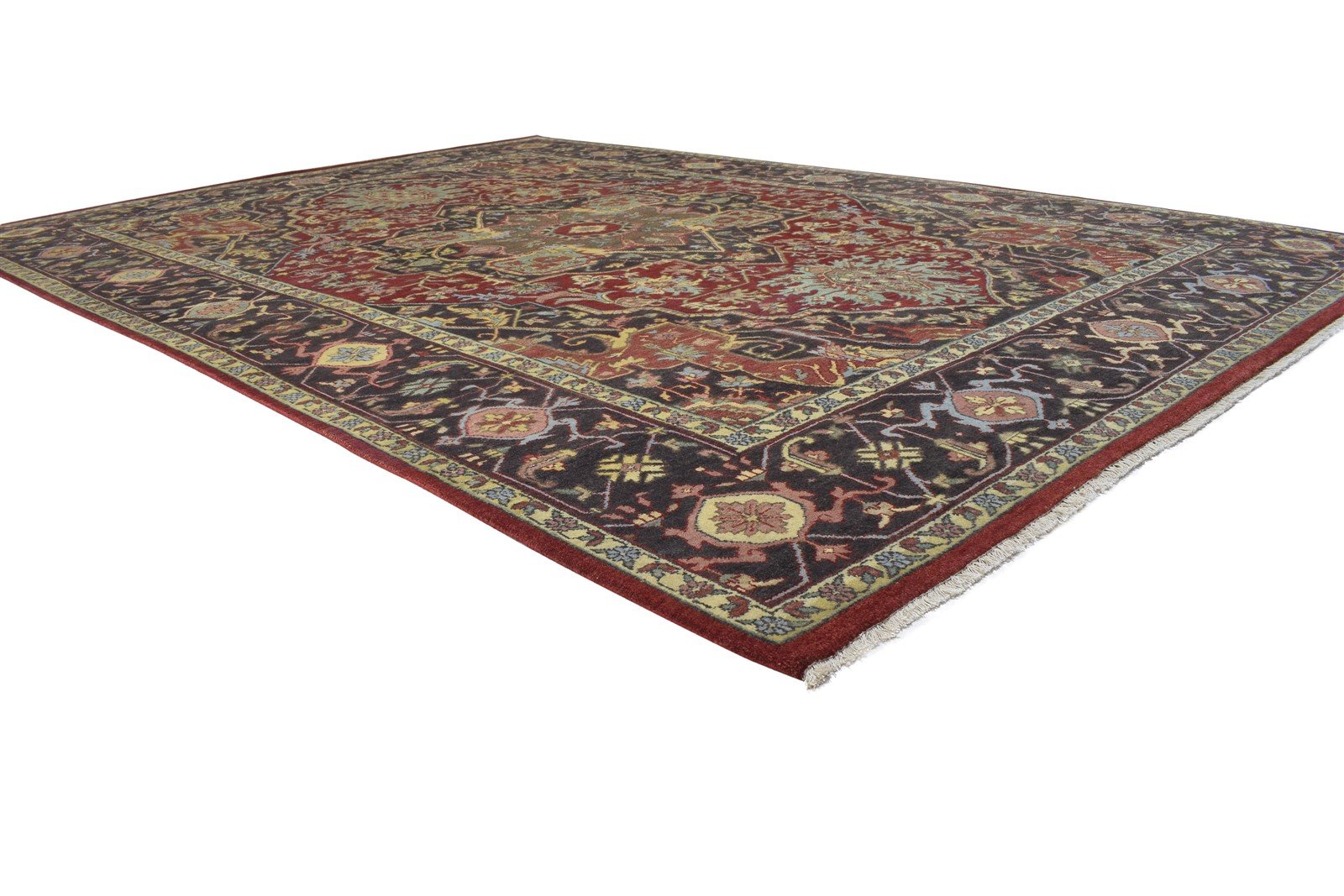 Red Wool Rug 9' X 12' Persian Hand Knotted Serapi Oriental Large Carpet 