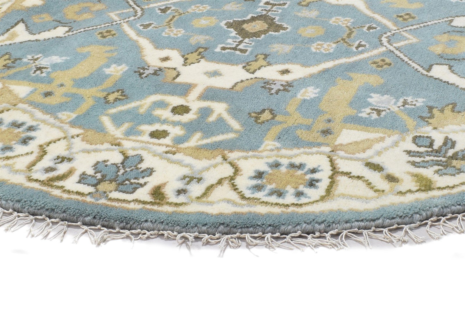 Blue Wool Rug 4' X 4' Persian Hand Knotted Oushak Oriental Room Size Round 