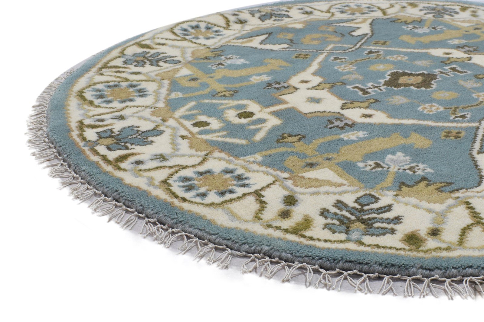 Blue Wool Rug 4' X 4' Persian Hand Knotted Oushak Oriental Room Size Round 